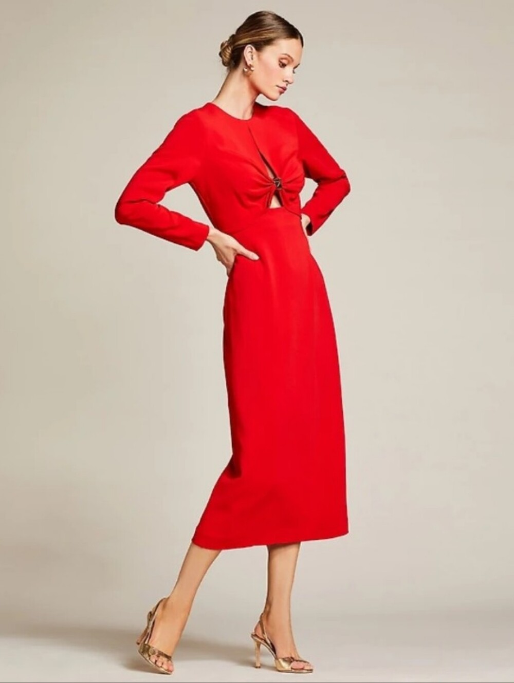 NEW! Antonio Melani Lorelei Long-Sleeve Keyhole Neckline Red Midi Dress Size 6